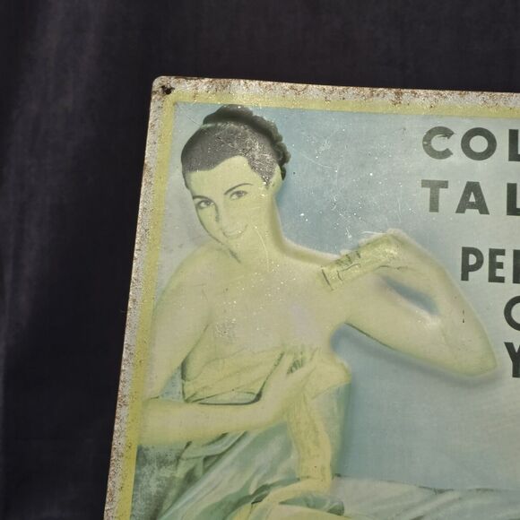 Vintage Chromolithograph on Metal Colgate Talcum Powder Advertising Sign - Picture 4 of 16